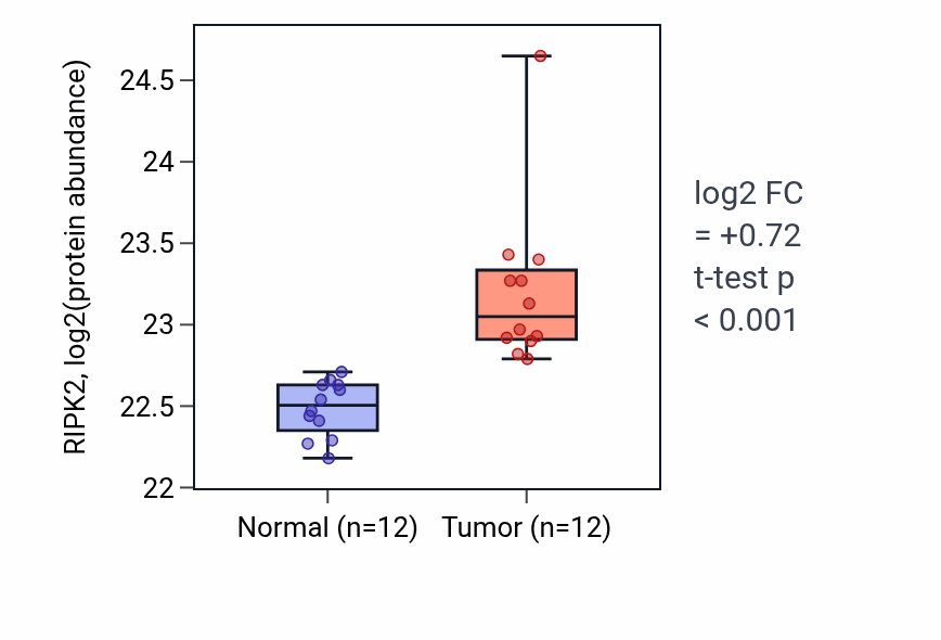 Tumor-vs-normal mass-spec protein box plot for RIPK2 in CCRCC.