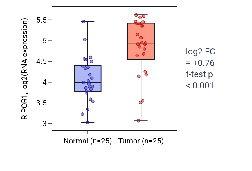 Tumor-vs-normal expression box plot for RIPOR1 in HNSC.