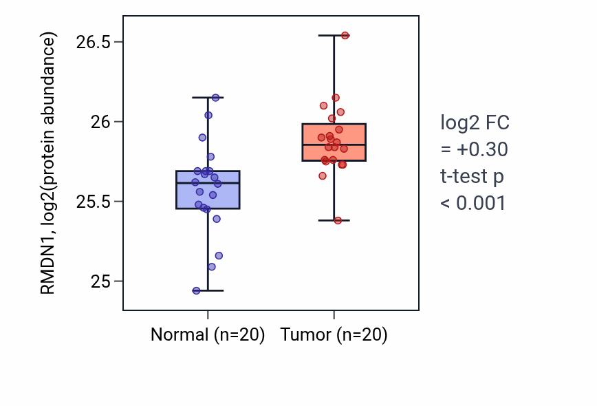 Tumor-vs-normal mass-spec protein box plot for RMDN1 in PDAC.