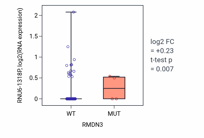 Box plot of RNU6-1318P in RMDN3-low vs RMDN3-high samples in BLCA.