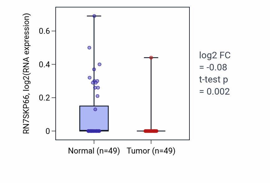 Tumor-vs-normal expression box plot for RN7SKP66 in LUSC.