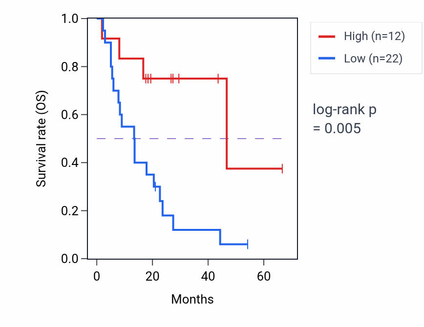 Kaplan&ndash;Meier survival curve for RN7SL166P RNA expression in BLCA: high vs low expression groups.