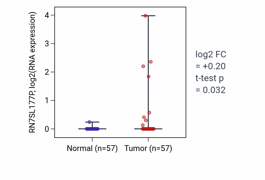 Tumor-vs-normal expression box plot for RN7SL177P in LUAD.