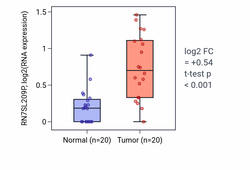 Tumor-vs-normal expression box plot for RN7SL209P in KIRC.