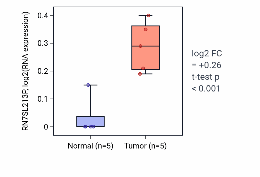 Tumor-vs-normal expression box plot for RN7SL213P in KIRP.