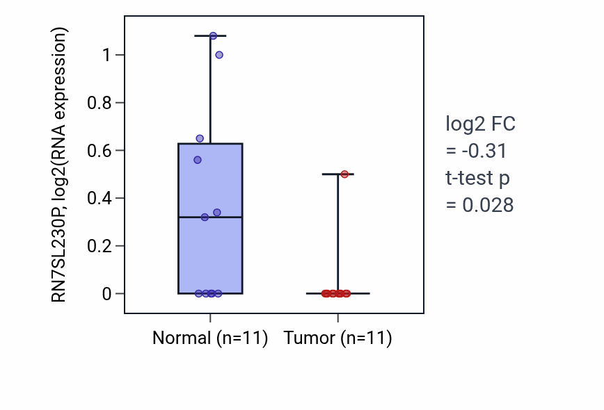 Tumor-vs-normal expression box plot for RN7SL230P in UCEC.