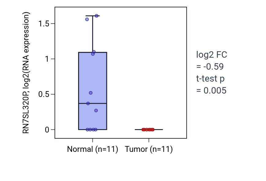 Tumor-vs-normal expression box plot for RN7SL320P in UCEC.