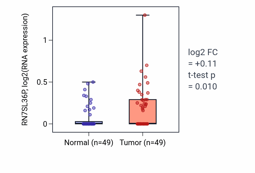 Tumor-vs-normal expression box plot for RN7SL36P in LUSC.