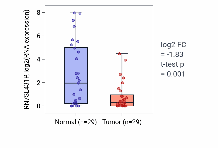 Tumor-vs-normal expression box plot for RN7SL431P in HNSC.