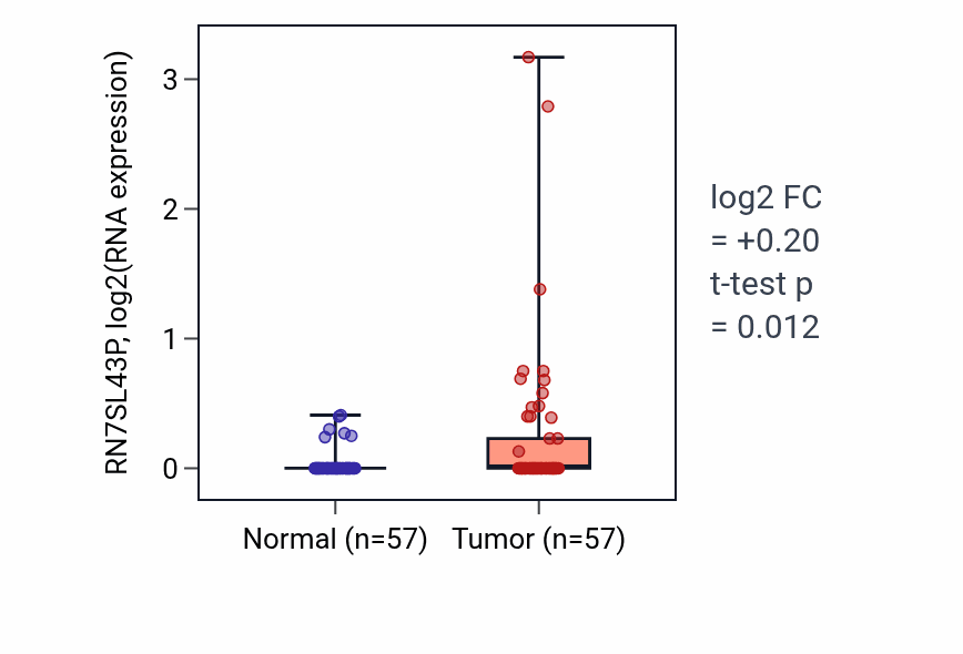 Tumor-vs-normal expression box plot for RN7SL43P in LUAD.