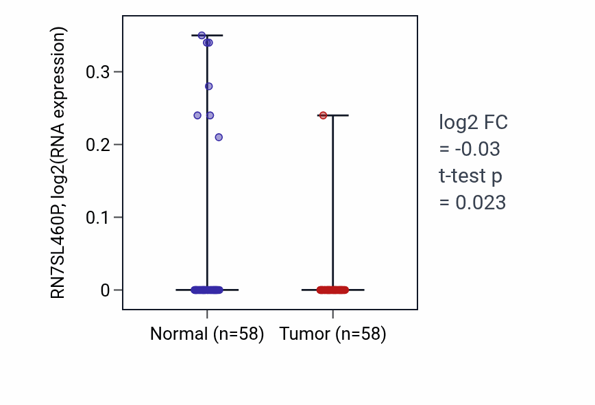 Tumor-vs-normal expression box plot for RN7SL460P in THCA.