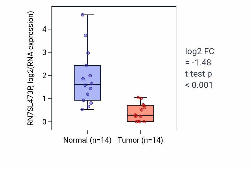 Tumor-vs-normal expression box plot for RN7SL473P in LUSC.