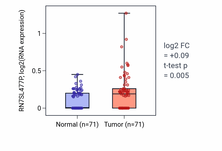 Tumor-vs-normal expression box plot for RN7SL477P in KIRC.