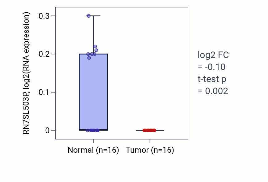 Tumor-vs-normal expression box plot for RN7SL503P RNA in LUSC.