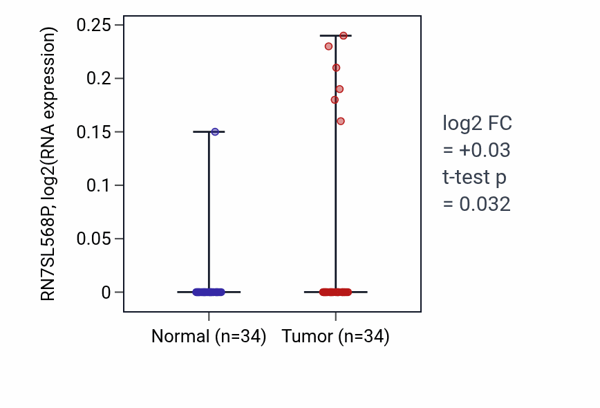 Tumor-vs-normal expression box plot for RN7SL568P RNA in KIRC.