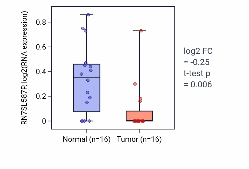 Tumor-vs-normal expression box plot for RN7SL587P in KIRP.