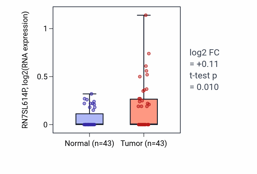 Tumor-vs-normal expression box plot for RN7SL614P in HNSC.