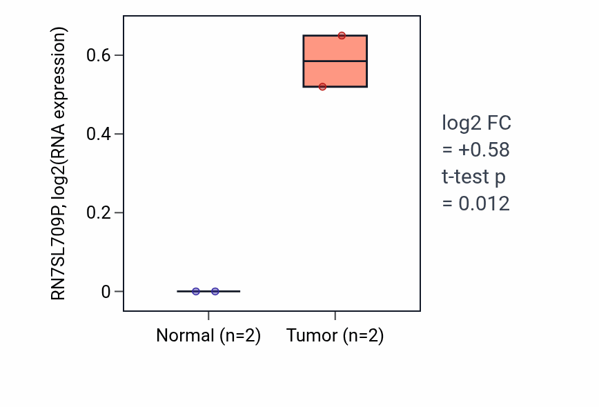 Tumor-vs-normal expression box plot for RN7SL709P in UCEC.