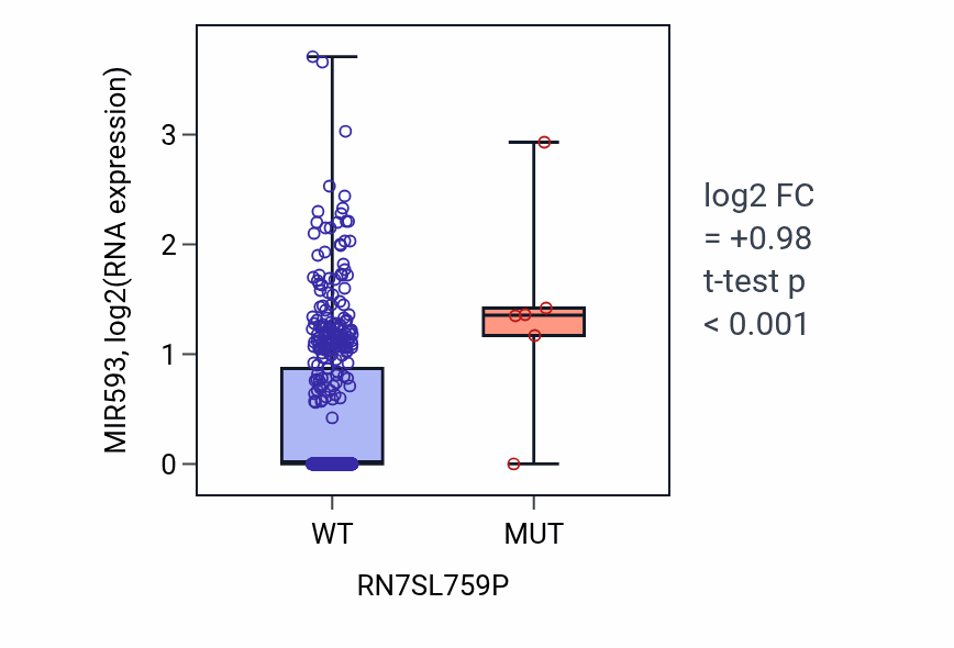 Box plot of MIR593 in RN7SL759P-low vs RN7SL759P-high samples in UCEC.