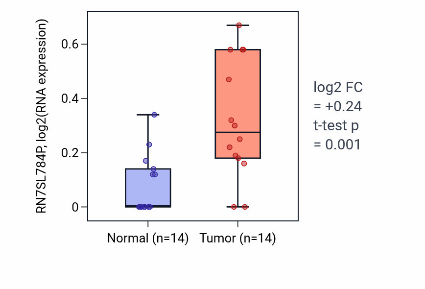Tumor-vs-normal expression box plot for RN7SL784P RNA in STAD.