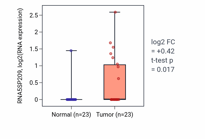 Tumor-vs-normal expression box plot for RNA5SP209 in UCEC.