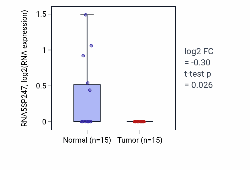 Tumor-vs-normal expression box plot for RNA5SP247 in KIRP.