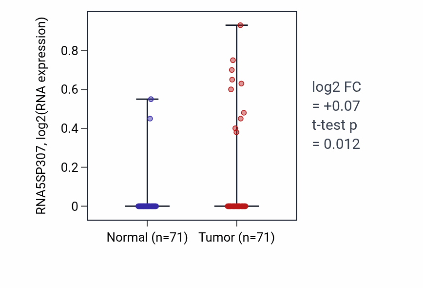 Tumor-vs-normal expression box plot for RNA5SP307 in KIRC.