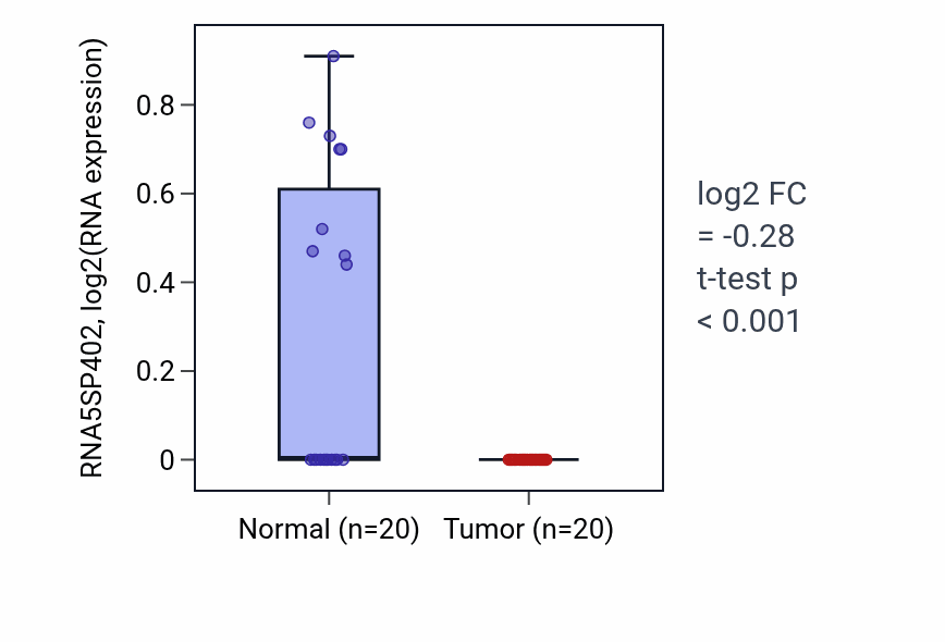 Tumor-vs-normal expression box plot for RNA5SP402 in KIRC.