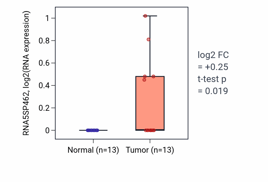 Tumor-vs-normal expression box plot for RNA5SP462 in HNSC.