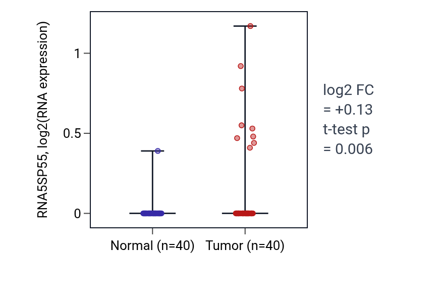 Tumor-vs-normal expression box plot for RNA5SP55 in HNSC.