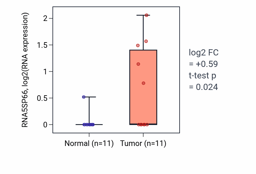 Tumor-vs-normal expression box plot for RNA5SP66 in KICH.