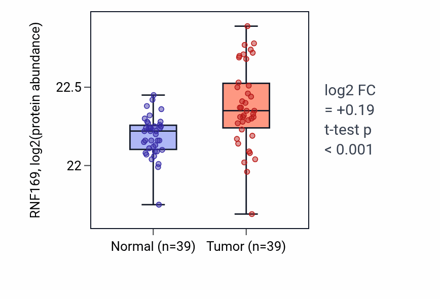 Tumor-vs-normal mass-spec protein box plot for RNF169 in CCRCC.