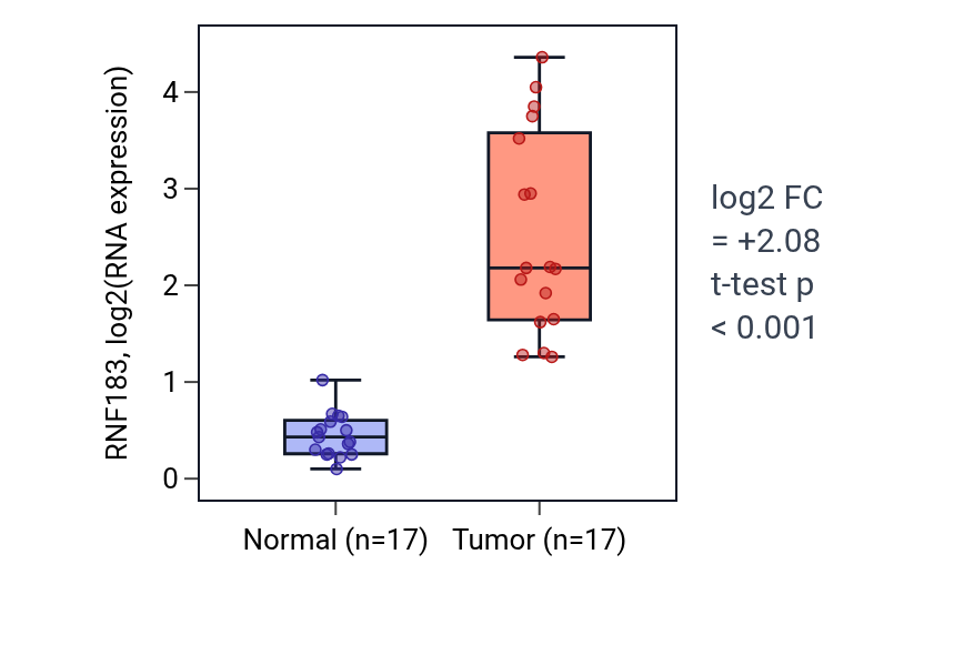 Tumor-vs-normal expression box plot for RNF183 in COAD.