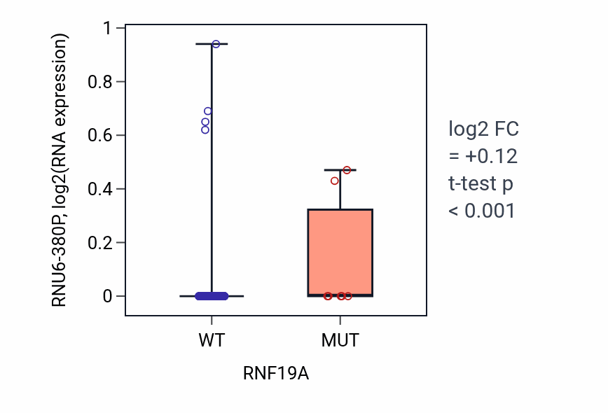 Box plot of RNU6-380P in RNF19A-low vs RNF19A-high samples in CESC.