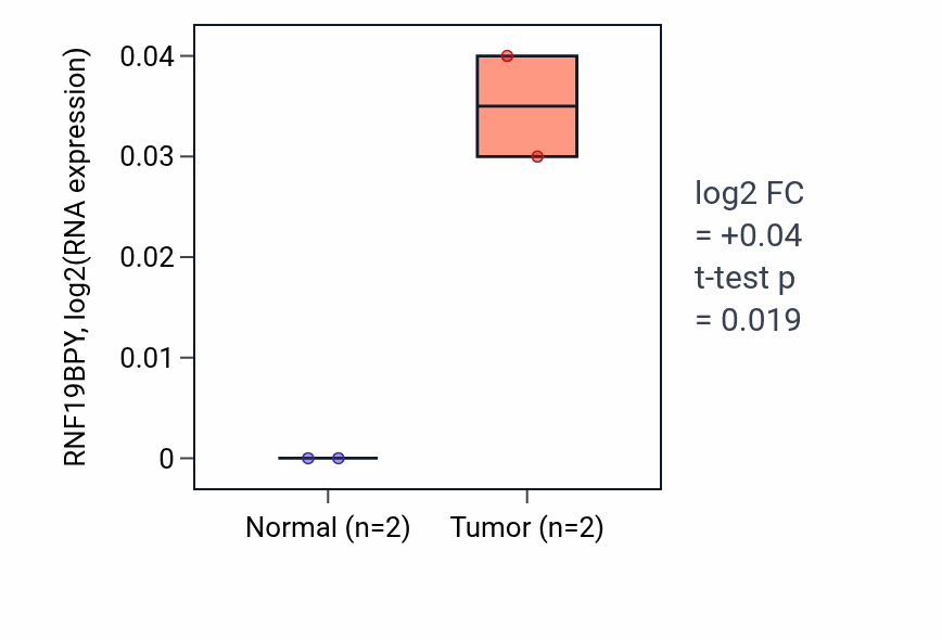Tumor-vs-normal expression box plot for RNF19BPY in ESCA.