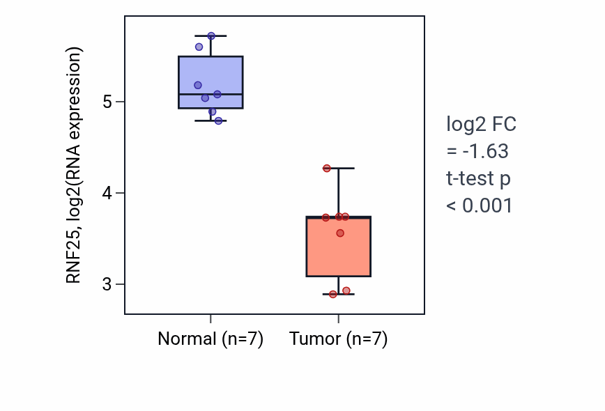 Tumor-vs-normal expression box plot for RNF25 RNA in KICH.
