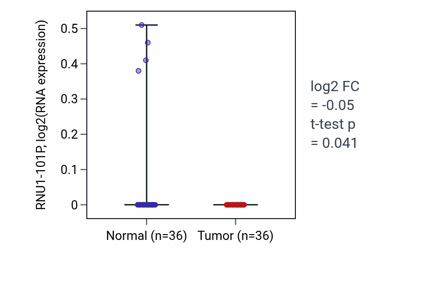 Tumor-vs-normal expression box plot for RNU1-101P in KIRC.