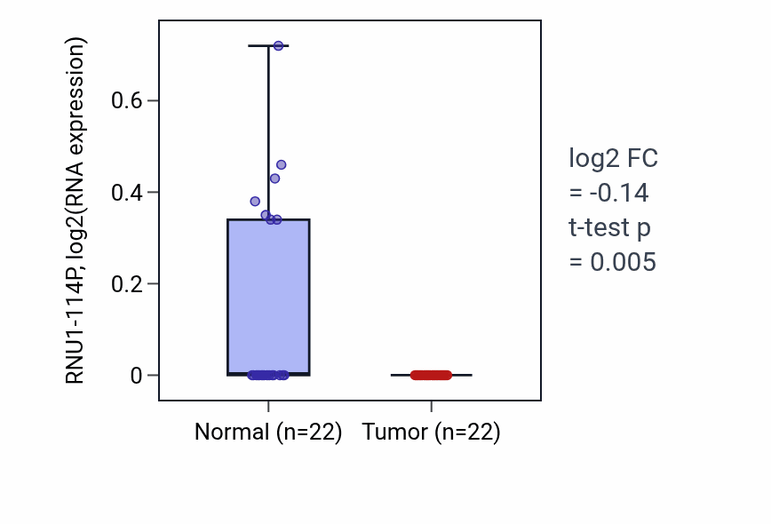 Tumor-vs-normal expression box plot for RNU1-114P in KICH.