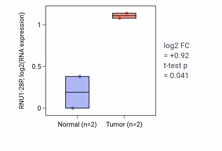 Tumor-vs-normal expression box plot for RNU1-28P in STAD.