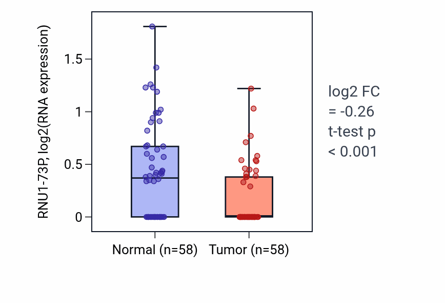 Tumor-vs-normal expression box plot for RNU1-73P in THCA.