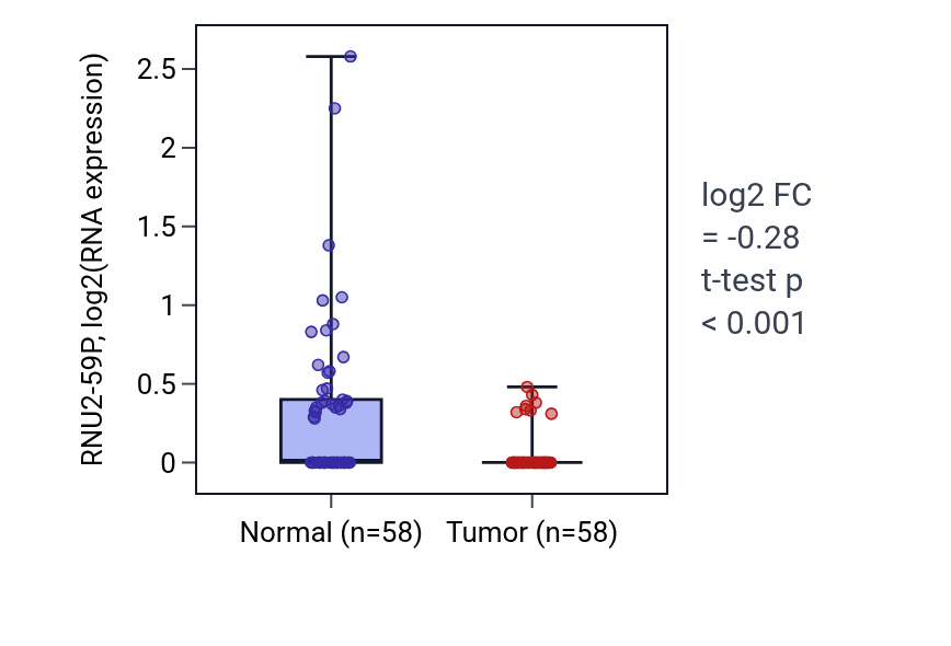 Tumor-vs-normal expression box plot for RNU2-59P in THCA.