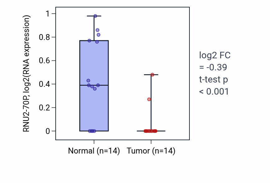 Tumor-vs-normal expression box plot for RNU2-70P in THCA.