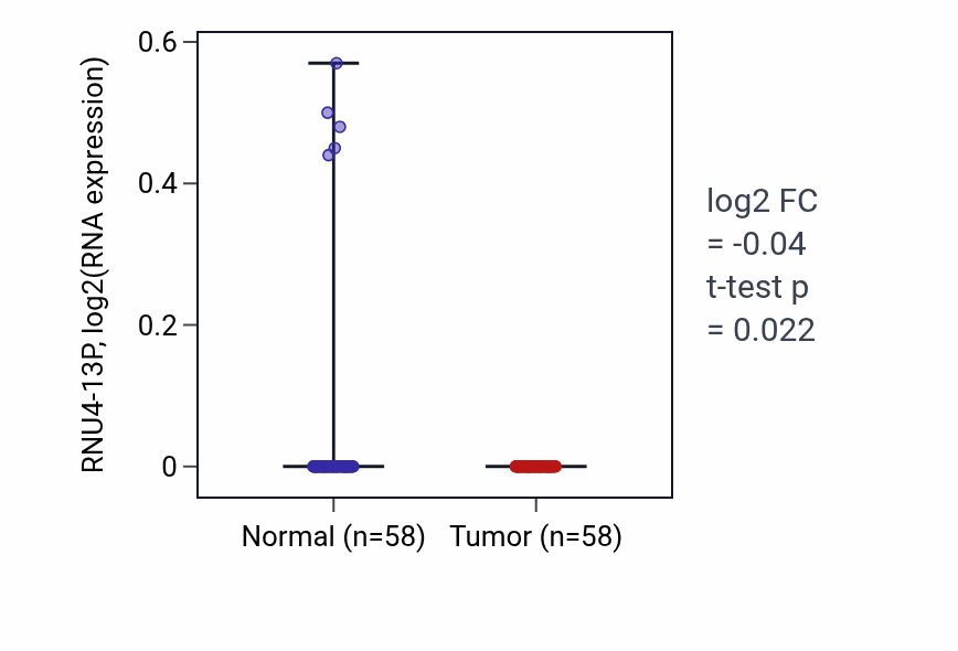 Tumor-vs-normal expression box plot for RNU4-13P in THCA.