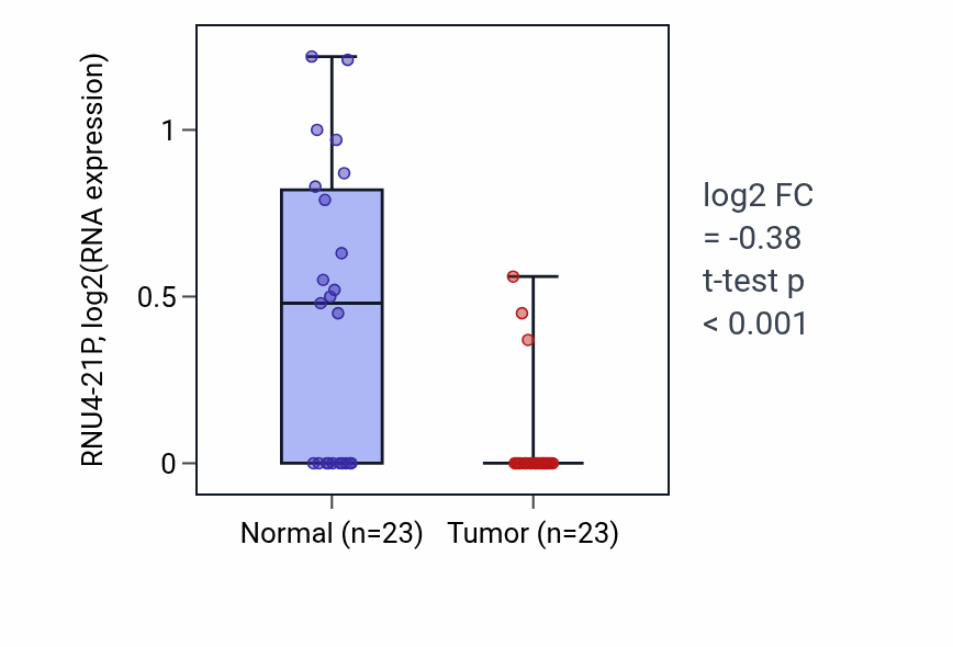 Tumor-vs-normal expression box plot for RNU4-21P in THCA.