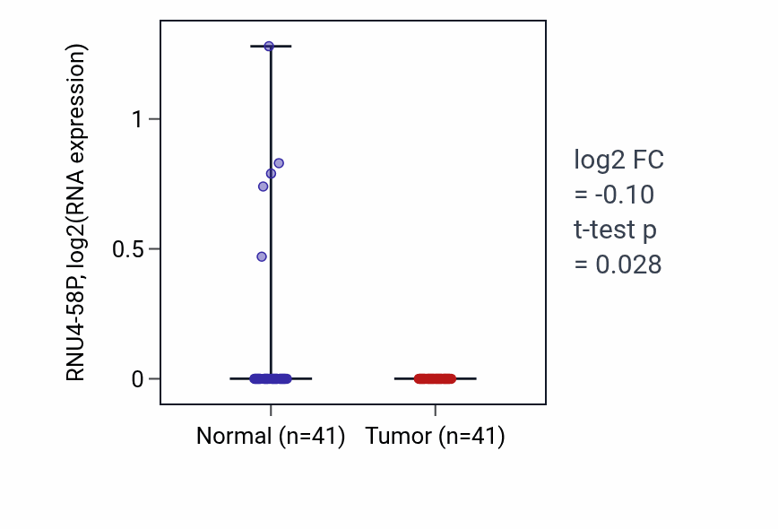 Tumor-vs-normal expression box plot for RNU4-58P in THCA.