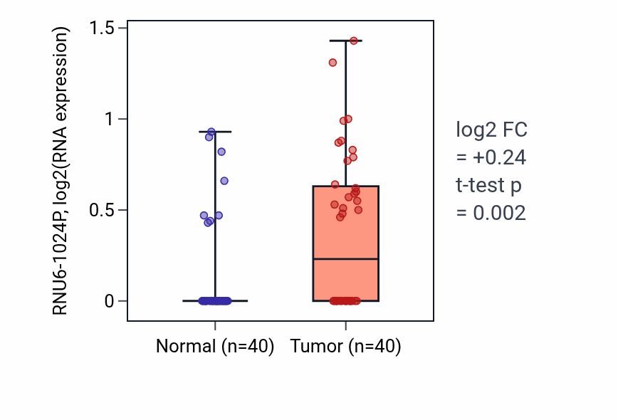 Tumor-vs-normal expression box plot for RNU6-1024P in HNSC.