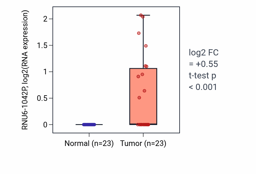Tumor-vs-normal expression box plot for RNU6-1042P in LUAD.
