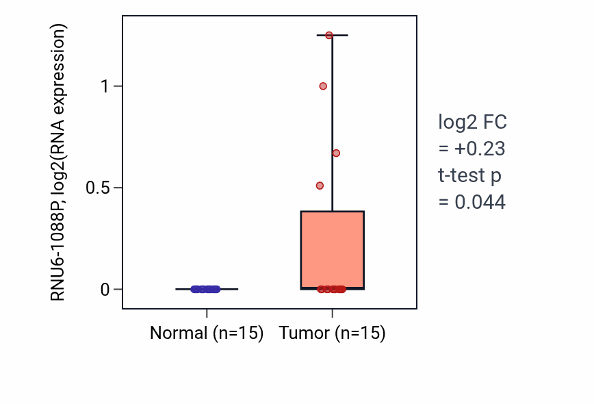 Tumor-vs-normal expression box plot for RNU6-1088P in KIRP.