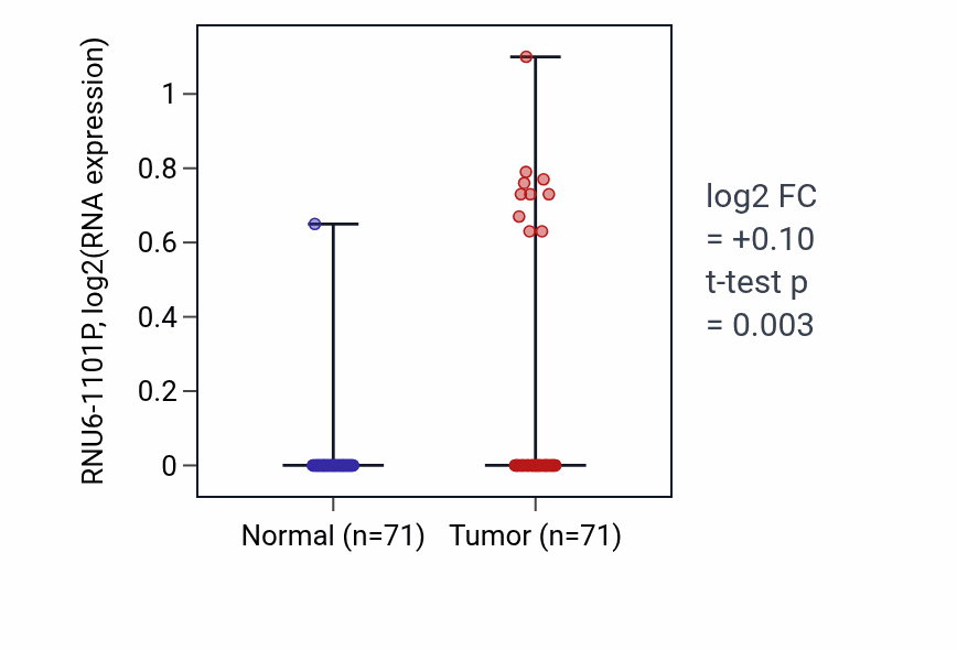 Tumor-vs-normal expression box plot for RNU6-1101P in KIRC.