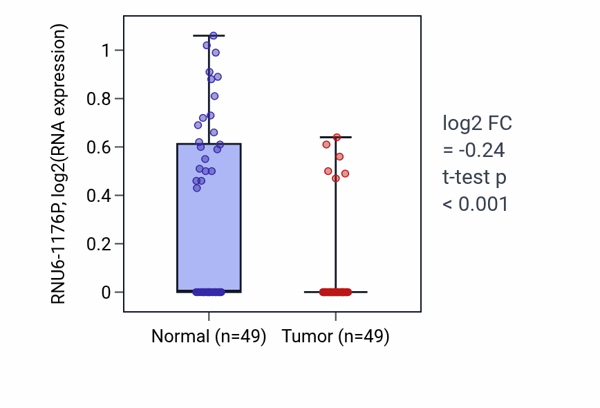 Tumor-vs-normal expression box plot for RNU6-1176P in LUSC.